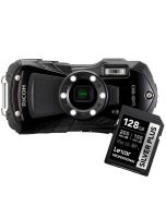 Ricoh WG-80 -kompaktkamera, svart + Lexar SDXC 128GB