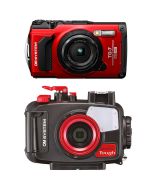 OM SYSTEM Tough TG-7 -kompaktikamera, röd + PT-059 Diving Kit