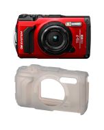OM SYSTEM Tough TG-7 -kompaktkamera, röd + CSCH-128 Silicon case