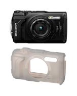 OM SYSTEM Tough TG-7 -kompaktkamera, svart + CSCH-128 Silicon case