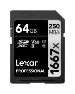 Lexar SDXC Pro 1667x U3 V60 UHS-II 64GB 250MB/s -minneskort