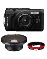 OM SYSTEM Tough TG-7 -kompaktkamera, svart + Fisheye FCON-T01 Kit